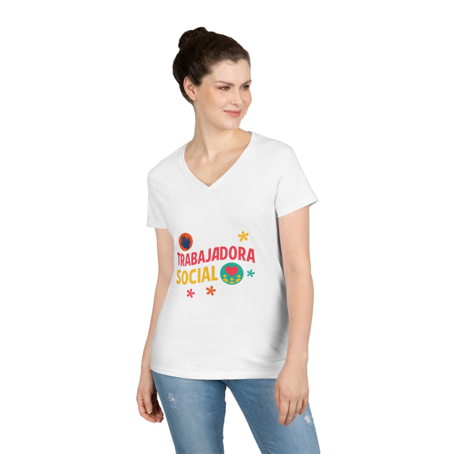 Trabajadora Social V-Neck Tee — Spanish Social Worker T-Shirt, Colorful Empowerment Gift