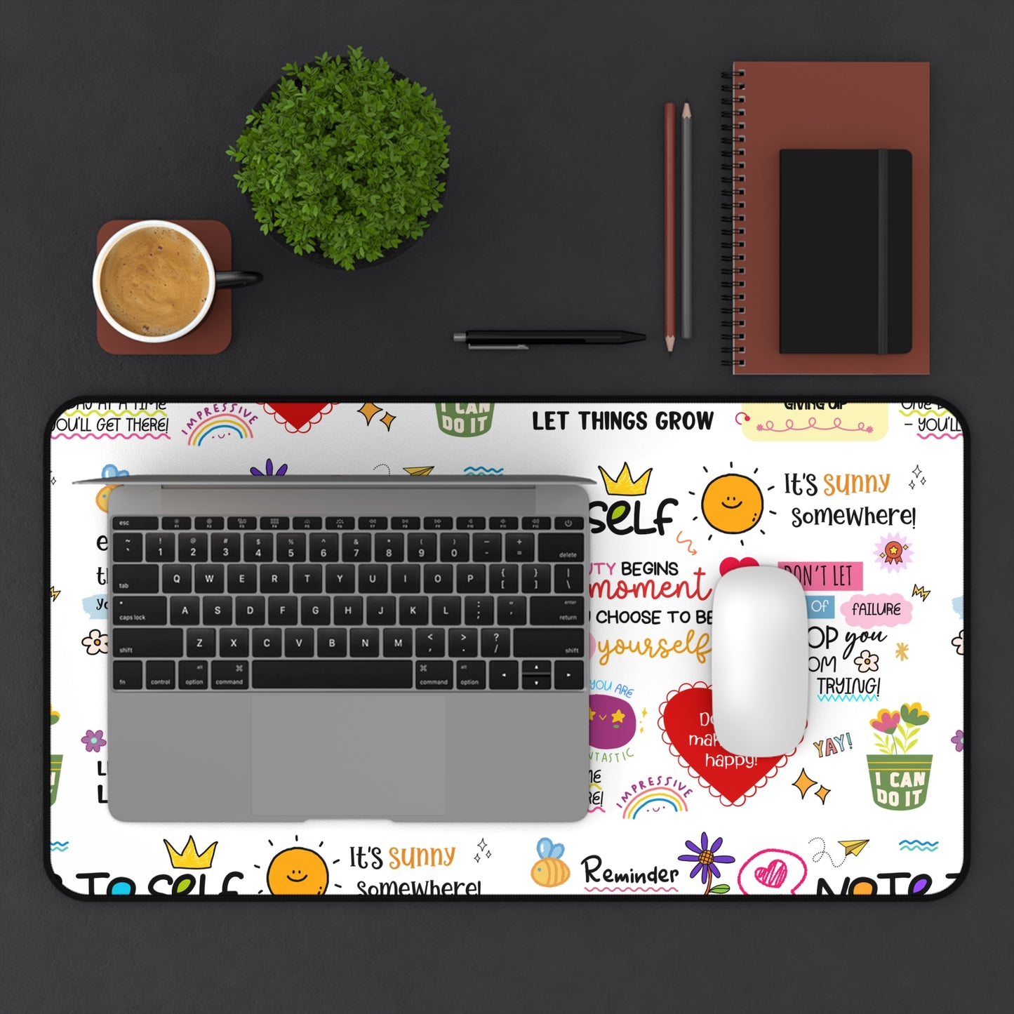 Inspirational Notes Desk Mat — Colorful Motivational Workspace Pad (Mental Health/Social Worker)