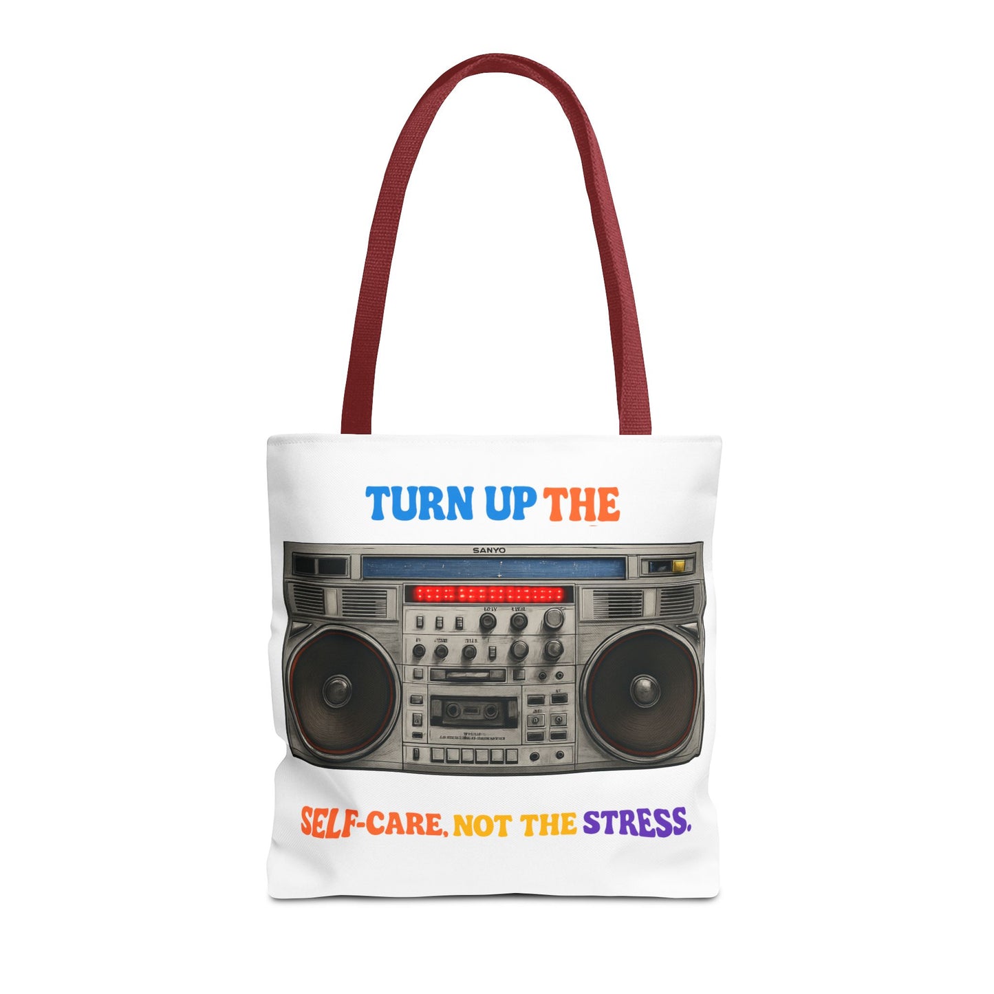 Turn Up the Self-Care Tote Bag — Retro Boombox 'Self-Care, Not the Stress' (Mental Health/Social Worker)