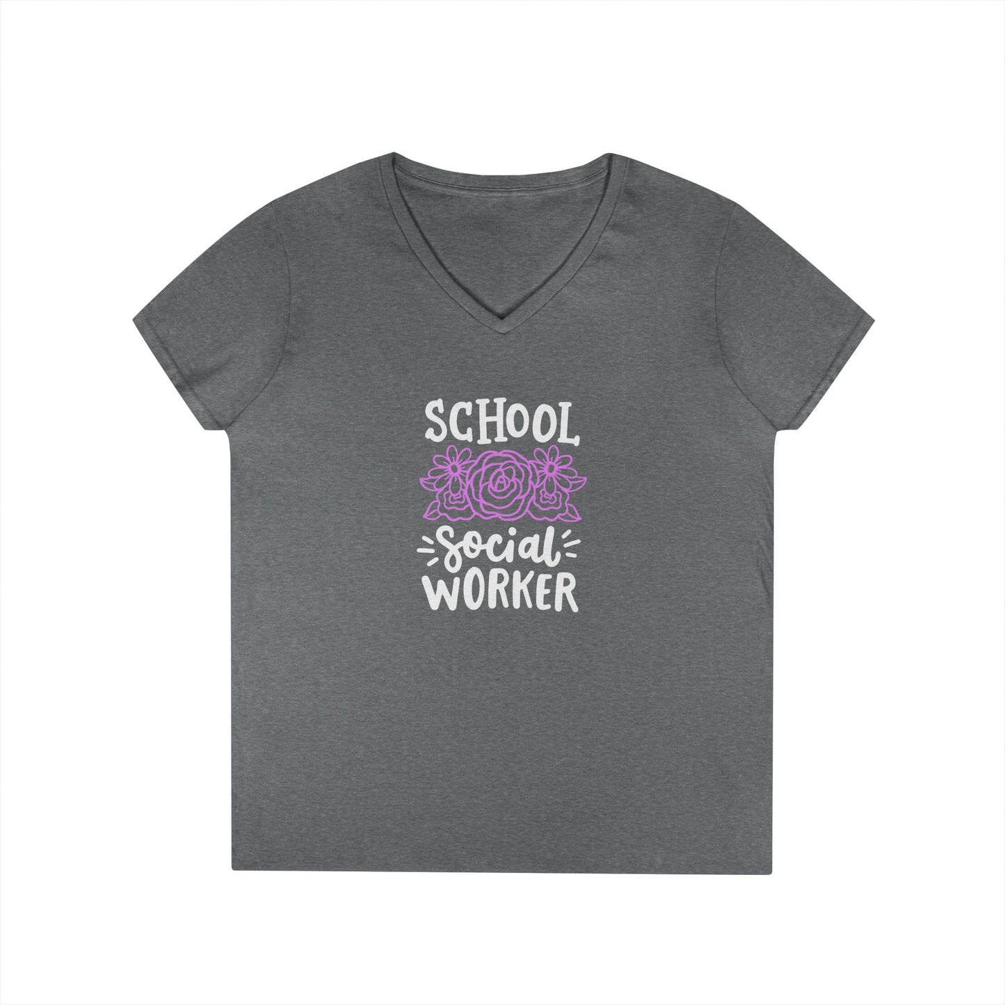 School Social Worker Ladies' V-Neck T-Shirt — Pink Floral Appreciation Gift