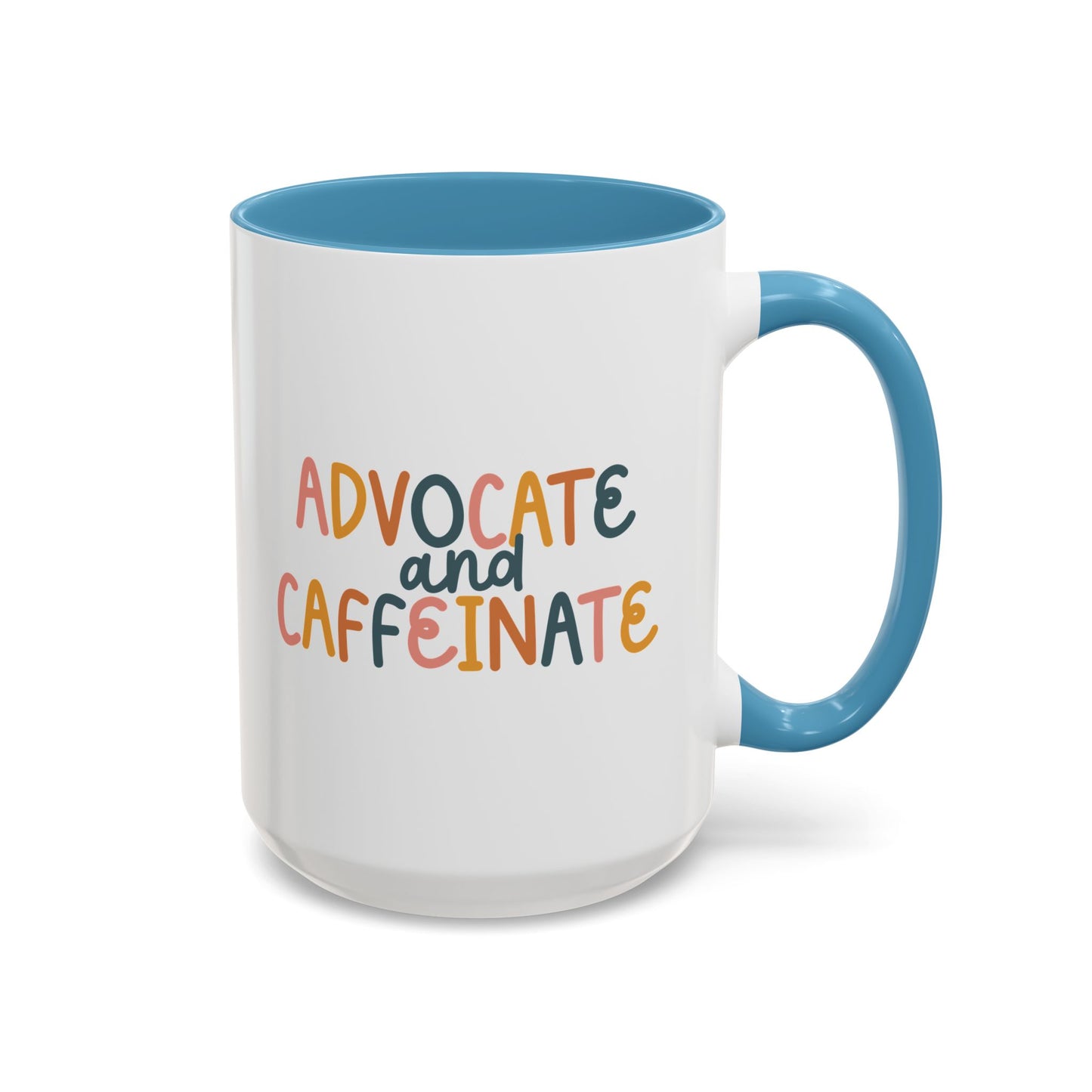 LCSW-Advocate and Caffeinate Accent Coffee Mug — Colorful Social Woker Coffee Cup (15 oz)
