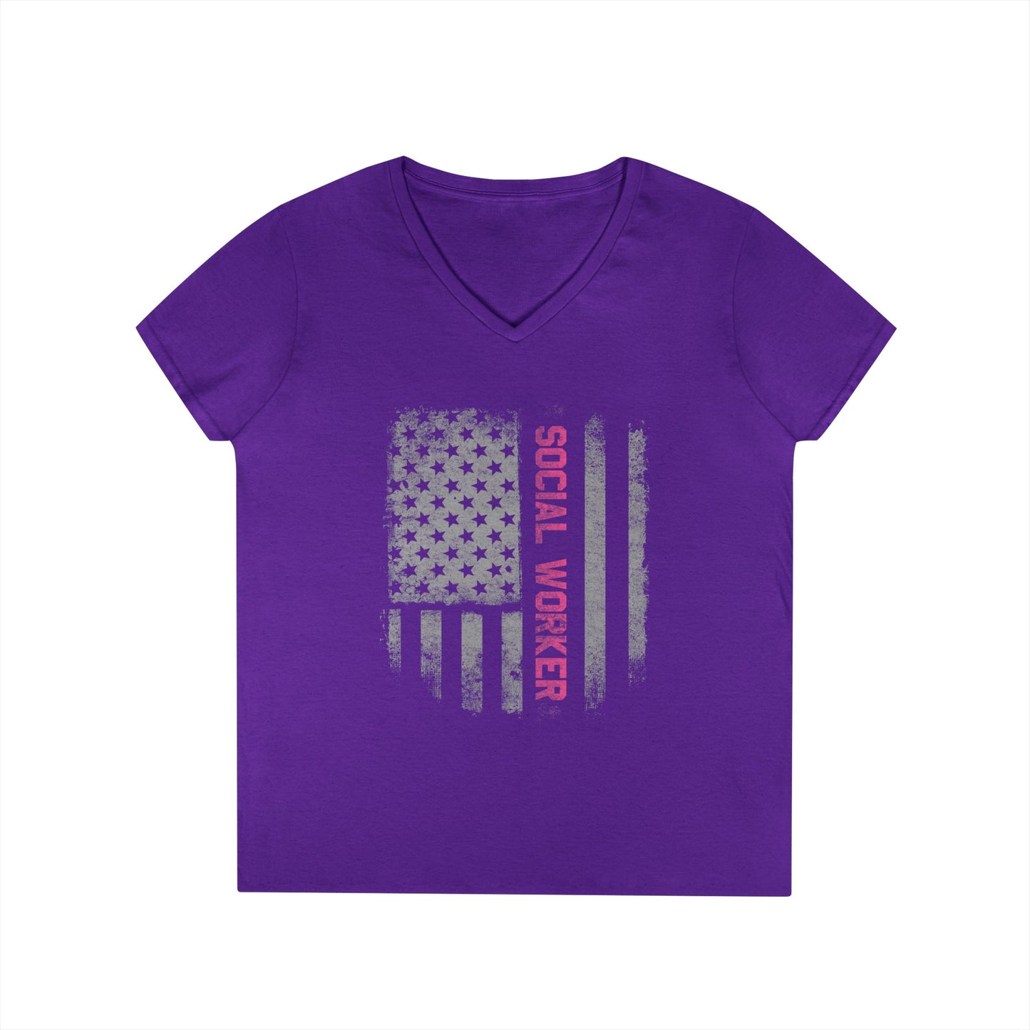 Social Worker V-Neck T-Shirt — Distressed American Flag Design