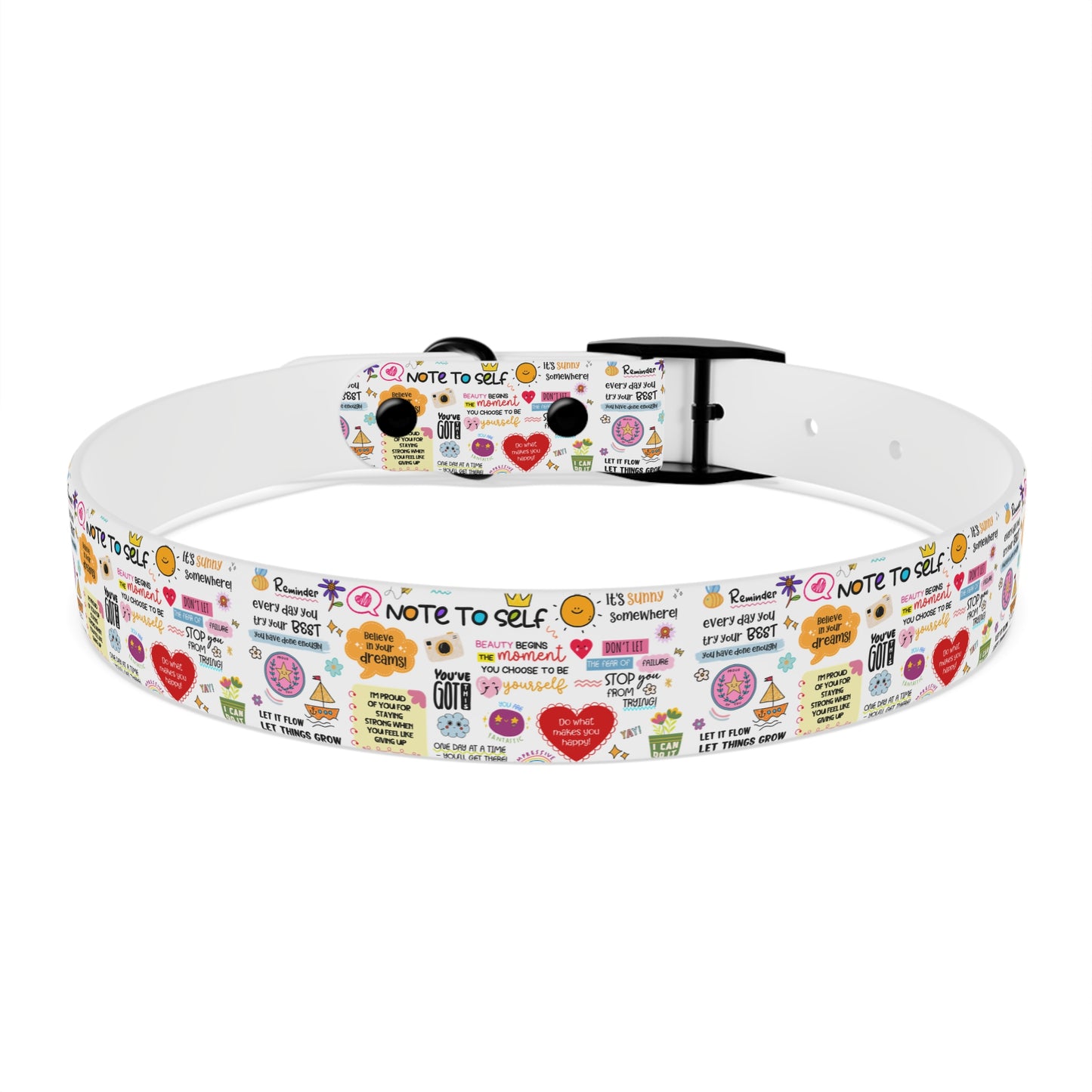 Dog Collar — Whimsical 'Note to Self' Positive Words Quote Pattern Pet Collar
