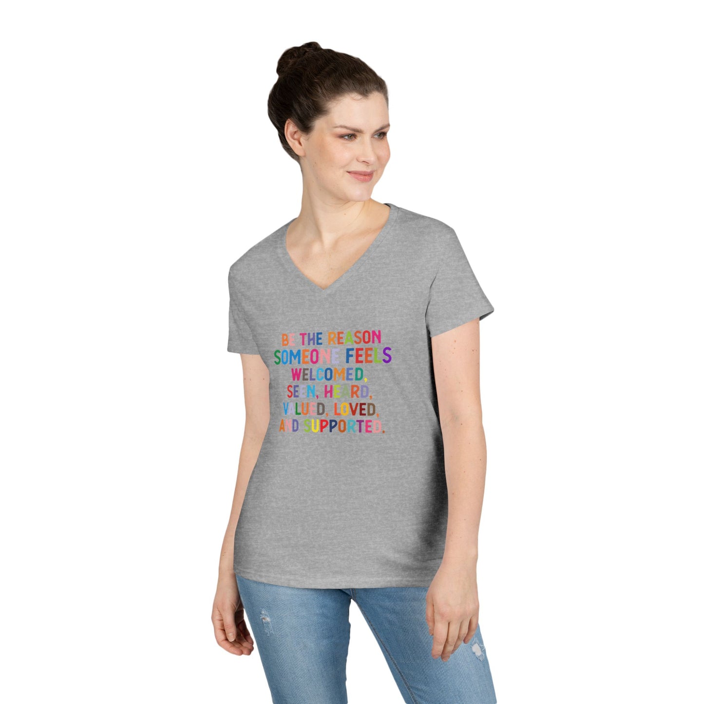 Be the Reason V-Neck Tee — Positive Message Ladies' T‑Shirt - Social Work