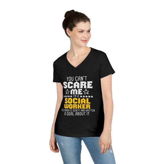 Social Worker V-Neck Tee – "You Can't Scare Me, I'm a Social Worker" Women’s Shirt