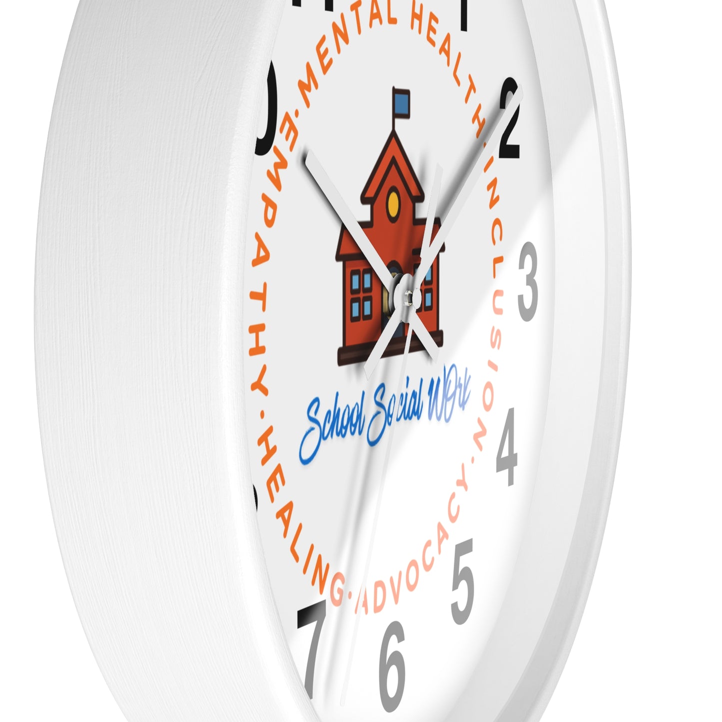 School Social Work Wall Clock - Advocate for Mental Health & Inclusion (WITH NUMBERS)