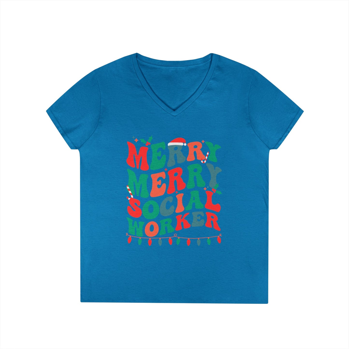 Merry Merry Social Worker V-Neck Tee — Holiday Christmas Shirt for Social Workers