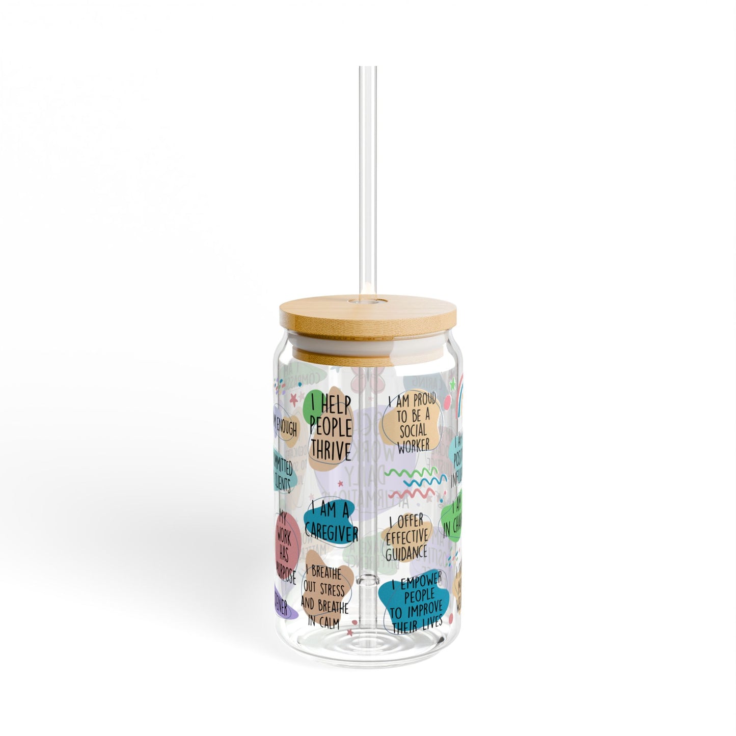 Social Worker Affirmations Sipper Glass - 16oz Inspirational Mason Jar Tumbler