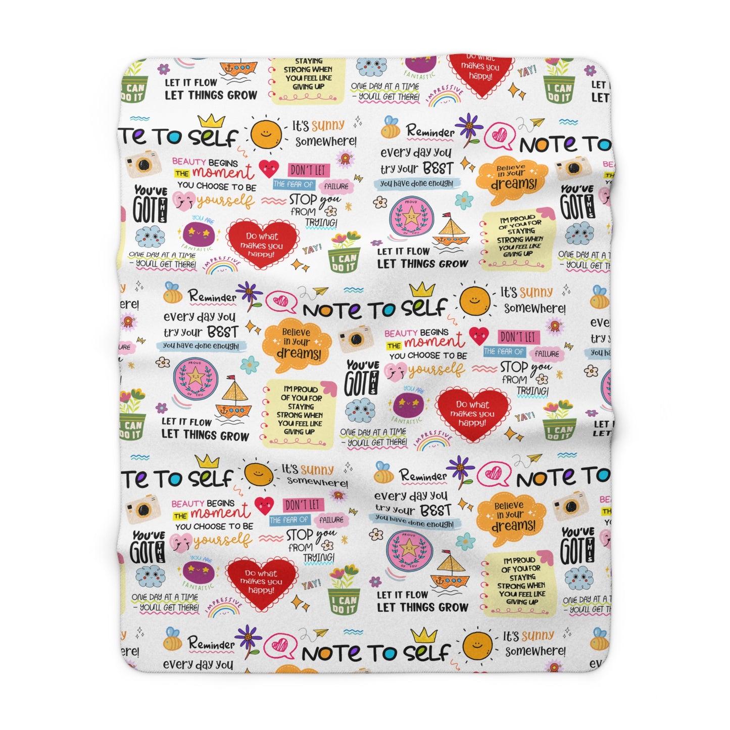 Sherpa Blanket — Positive Quotes Pattern Cozy Throw ("Note to Self" Inspirational) - Social Work