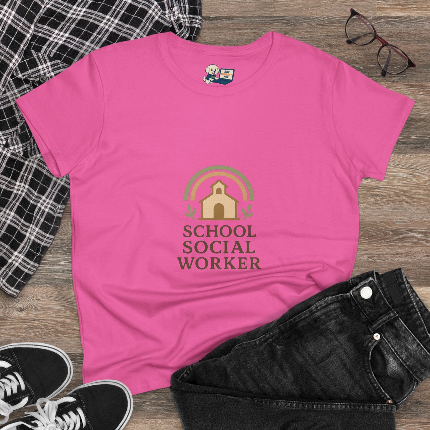 School Social Worker with Earth Tone Logo -Women's Midweight Cotton T-Shirt