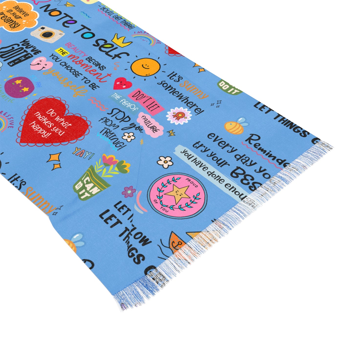 Light Scarf — Positive Affirmation Blue Printed Scarf (Note to Self Design) - Social Work/Mental Health