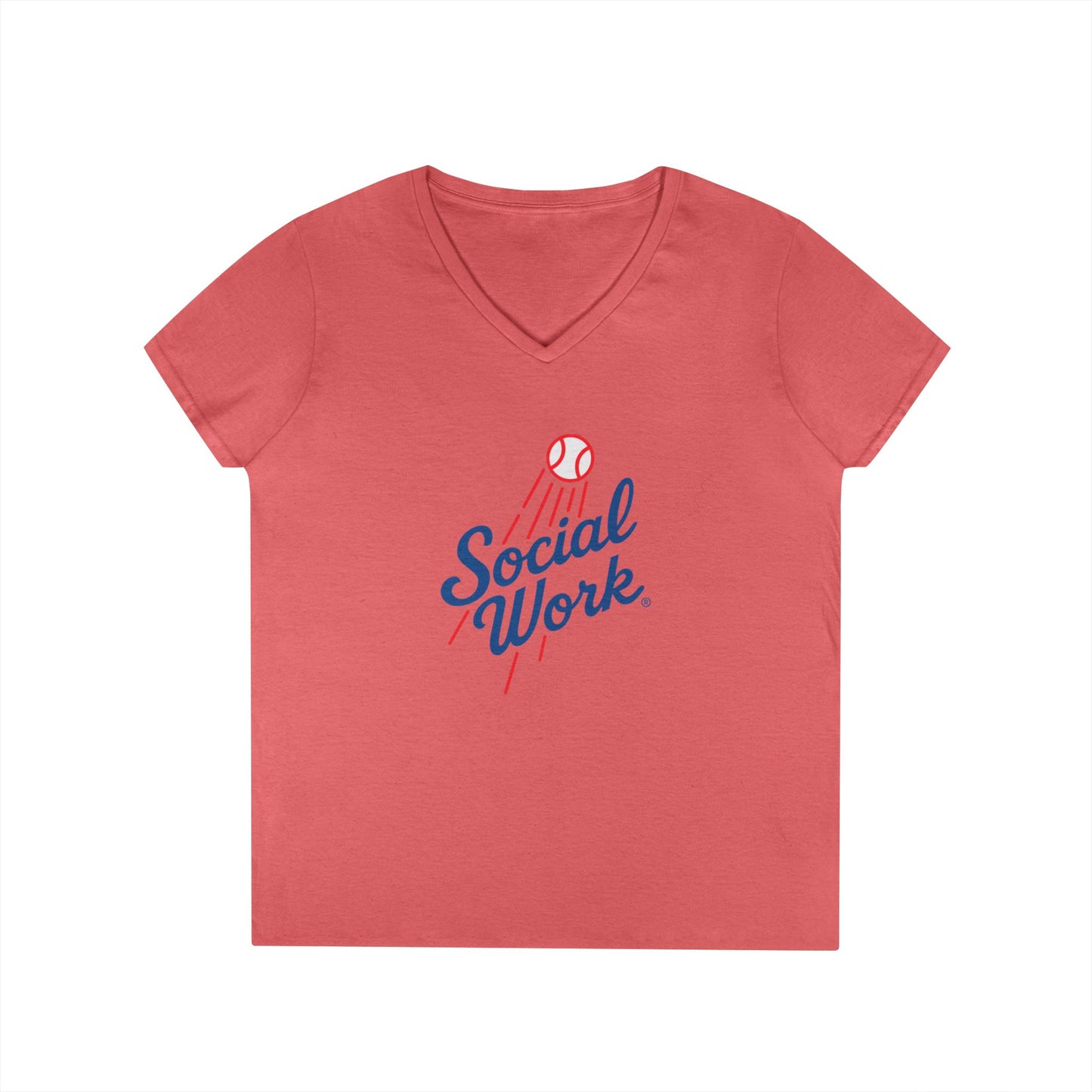 Social Work Baseball V-Neck Tee — Retro 'Social Work' LAD Baseball Script Shirt for Women