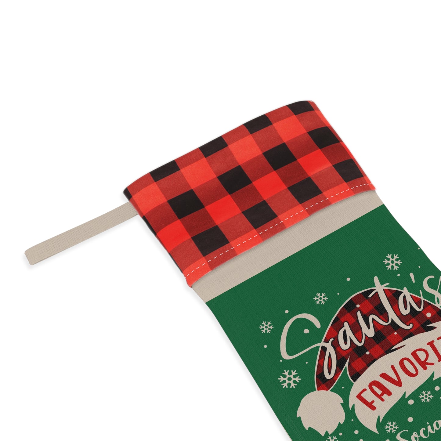 Green Buffalo Plaid Christmas Stocking – "Santa's Favorite School Social Worker"