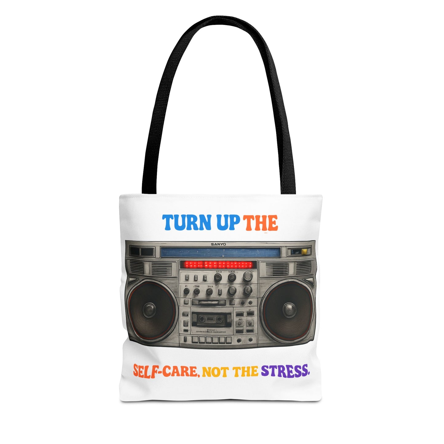Turn Up the Self-Care Tote Bag — Retro Boombox 'Self-Care, Not the Stress' (Mental Health/Social Worker)