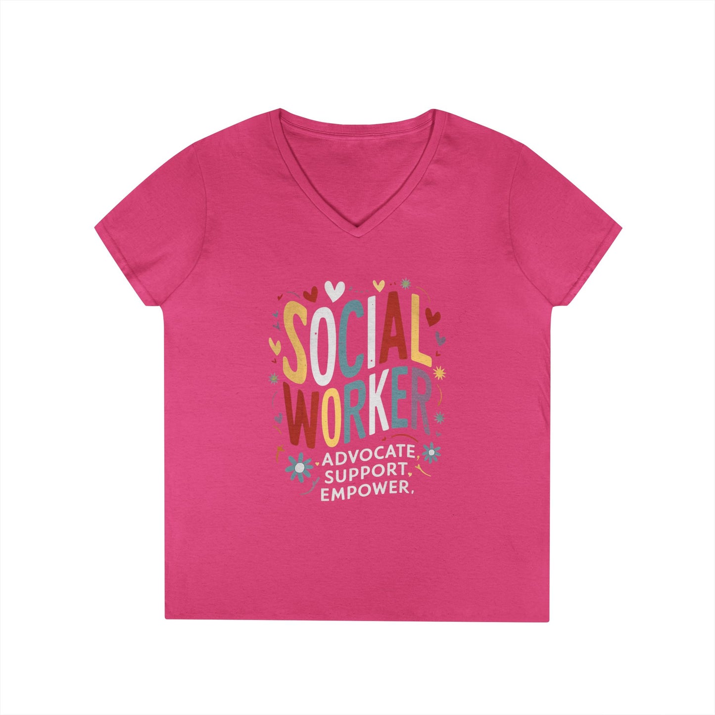 Social Worker V-Neck Tee — "Social Worker: Advocate. Support. Empower."