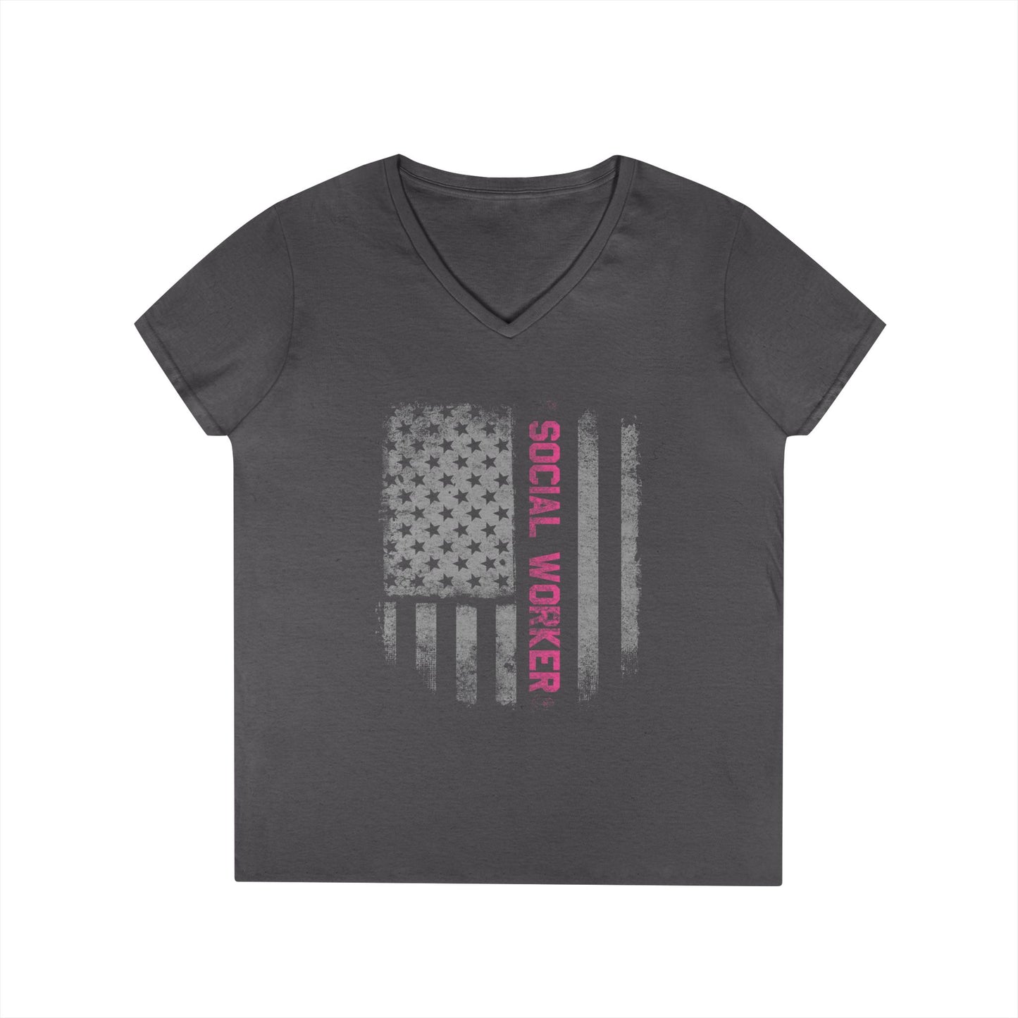 Social Worker V-Neck T-Shirt — Distressed American Flag Design