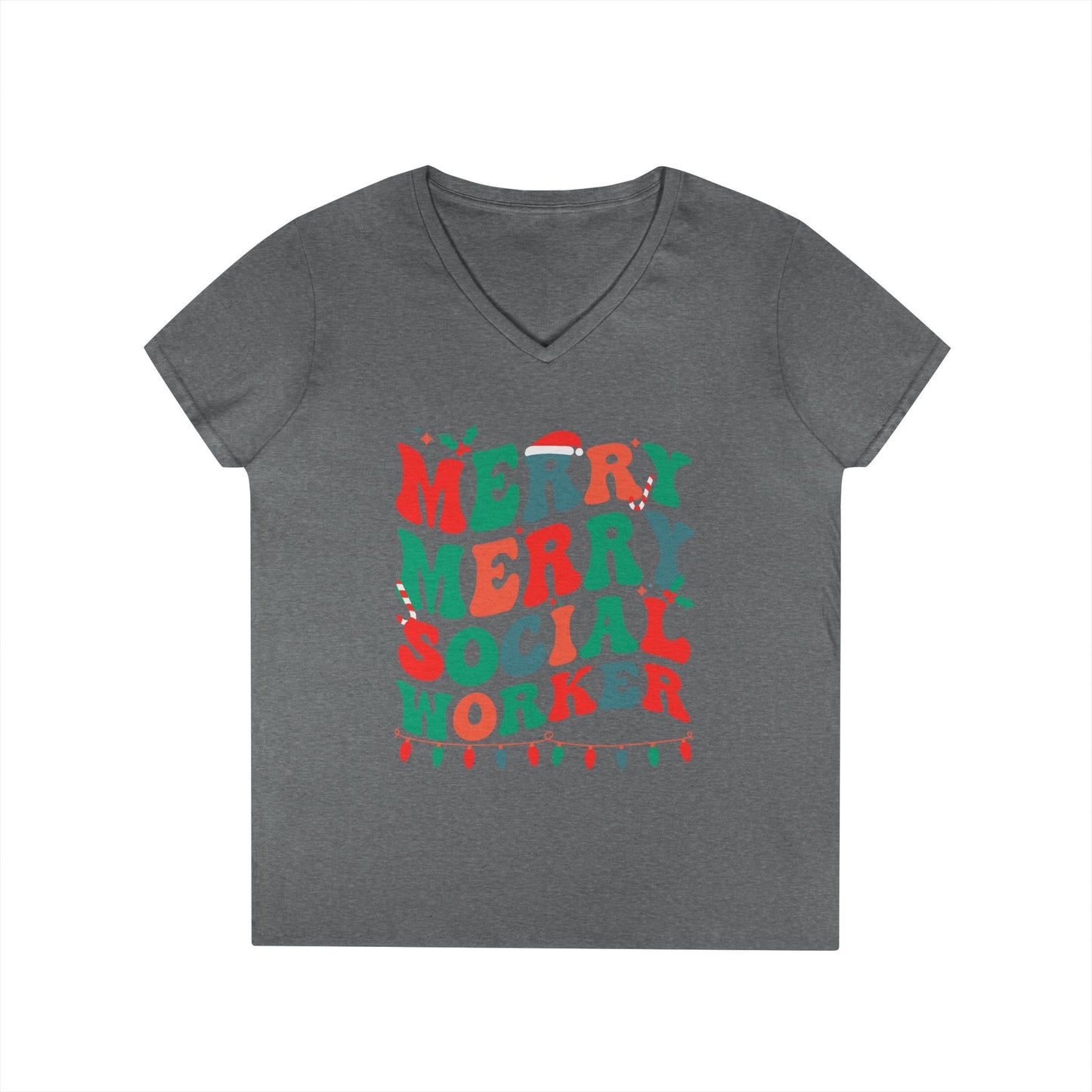 Merry Merry Social Worker V-Neck Tee — Holiday Christmas Shirt for Social Workers