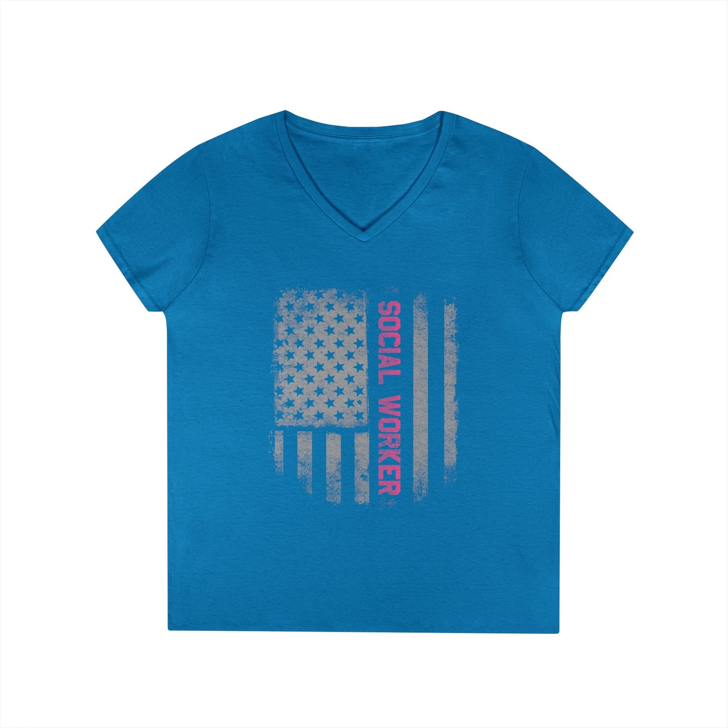 Social Worker V-Neck T-Shirt — Distressed American Flag Design