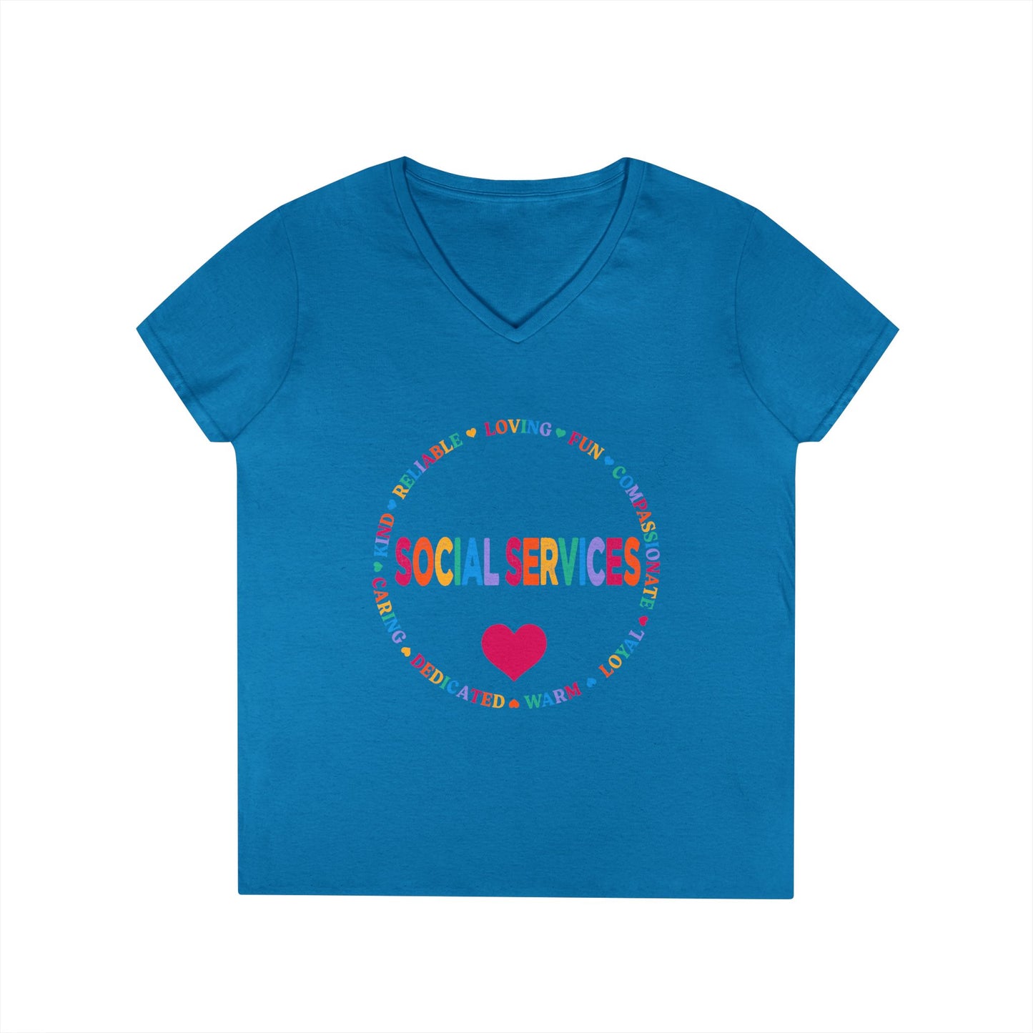 Social Services Rainbow Heart V-Neck Tee — Caring Social Worker Shirt
