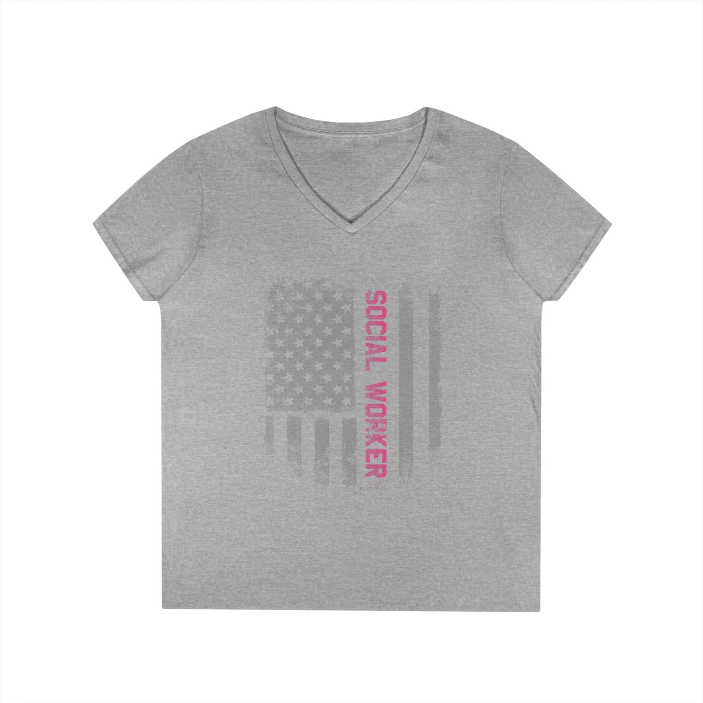 Social Worker V-Neck T-Shirt — Distressed American Flag Design