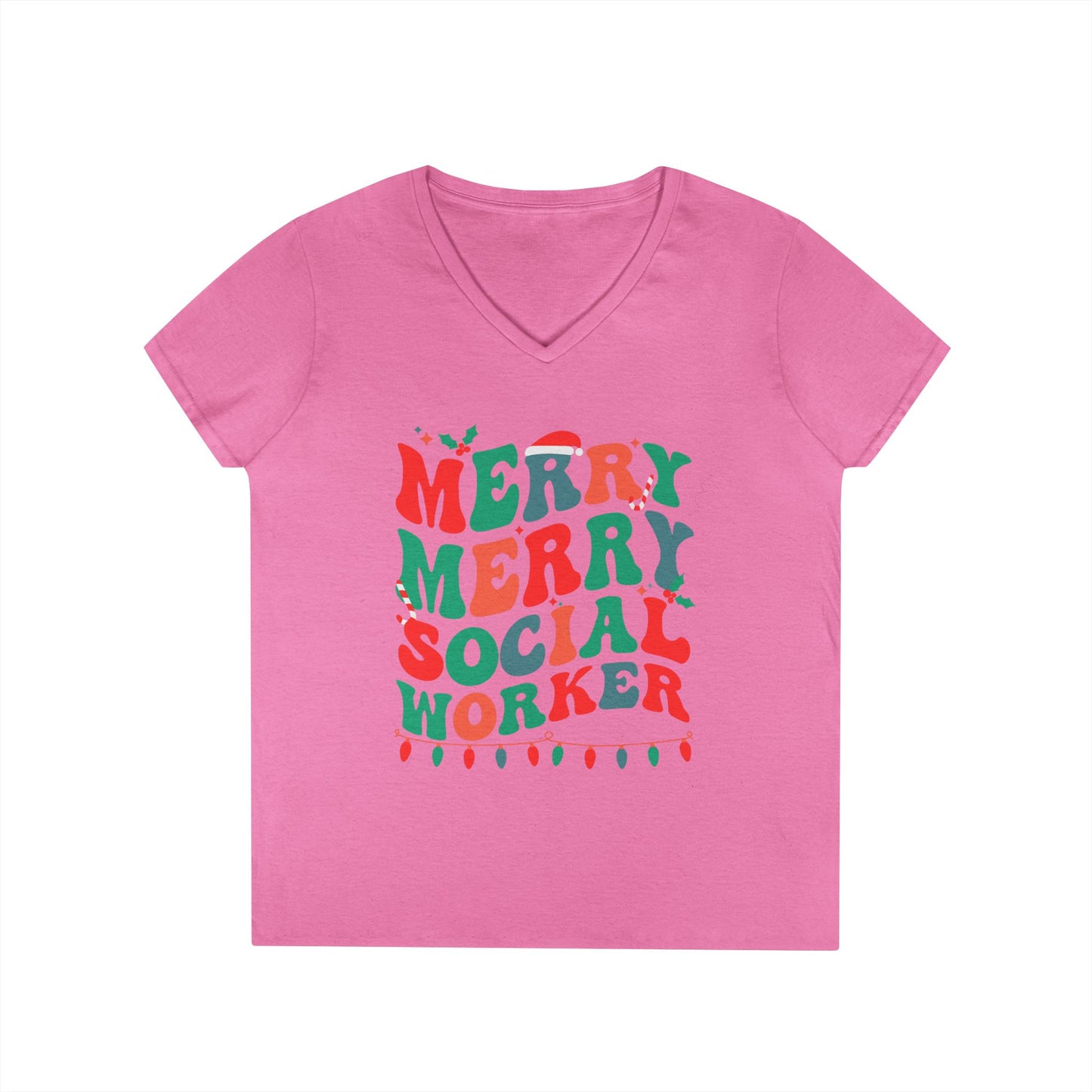 Merry Merry Social Worker V-Neck Tee — Holiday Christmas Shirt for Social Workers
