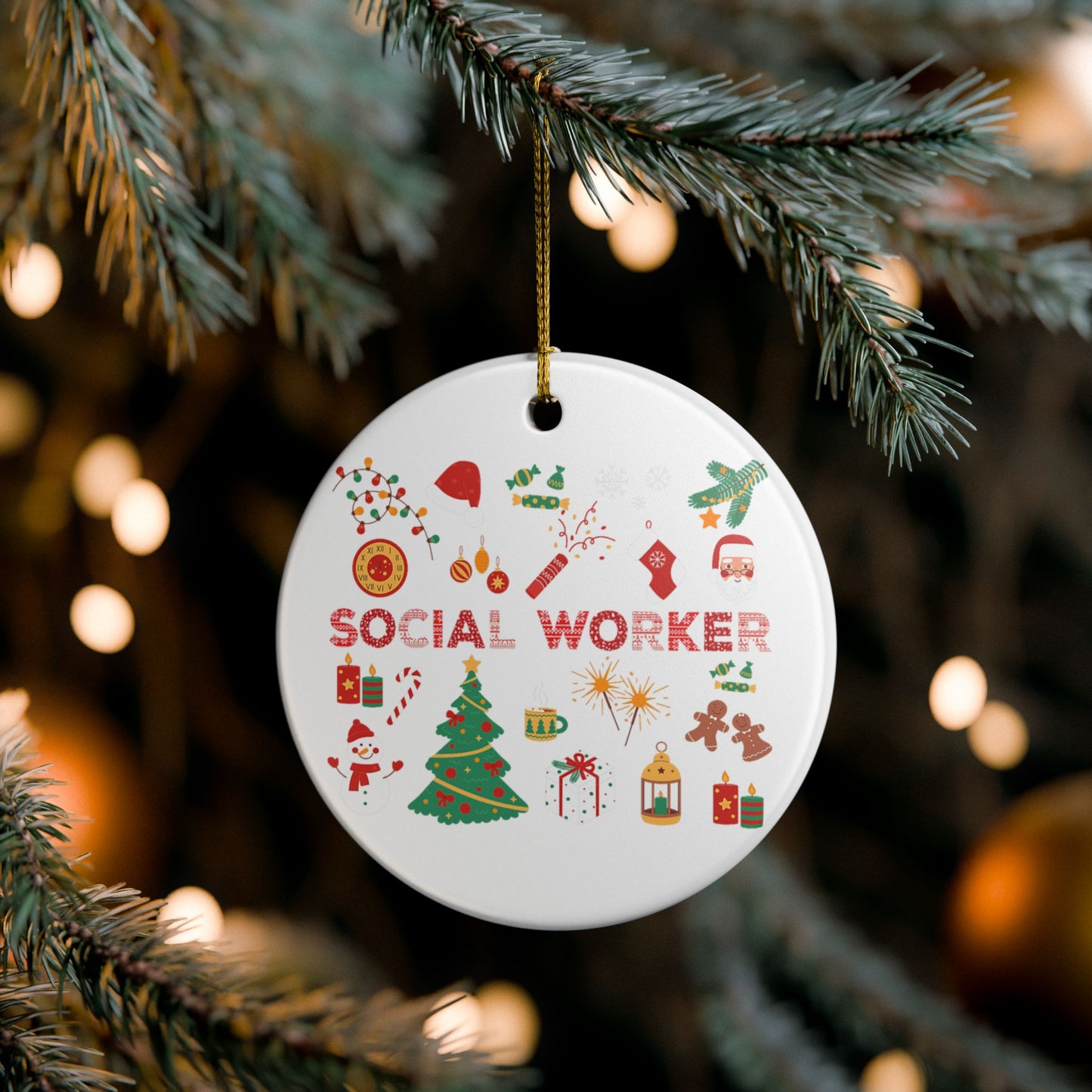Social Worker Christmas Ceramic Ornament – Festive Holiday Tree & Icons