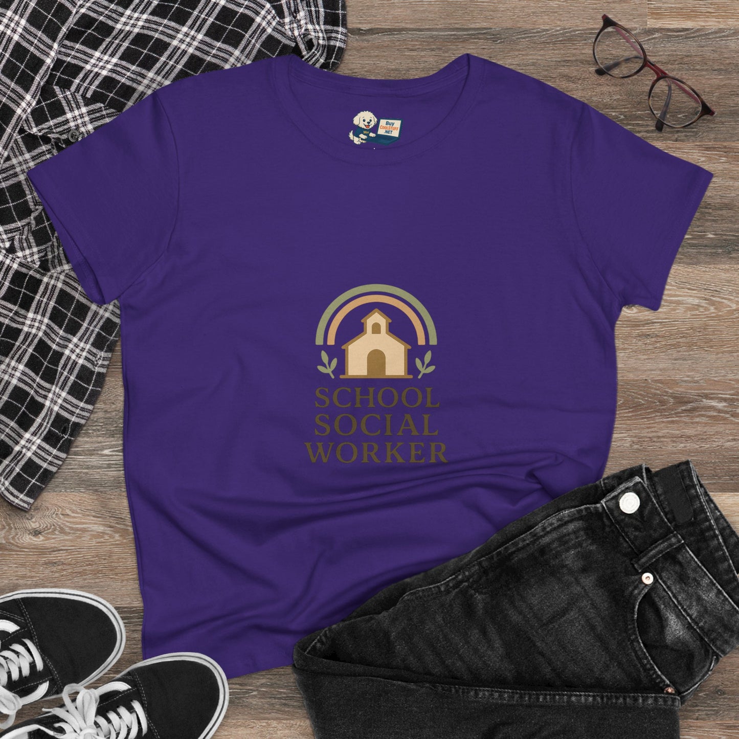 School Social Worker with Earth Tone Logo -Women's Midweight Cotton T-Shirt