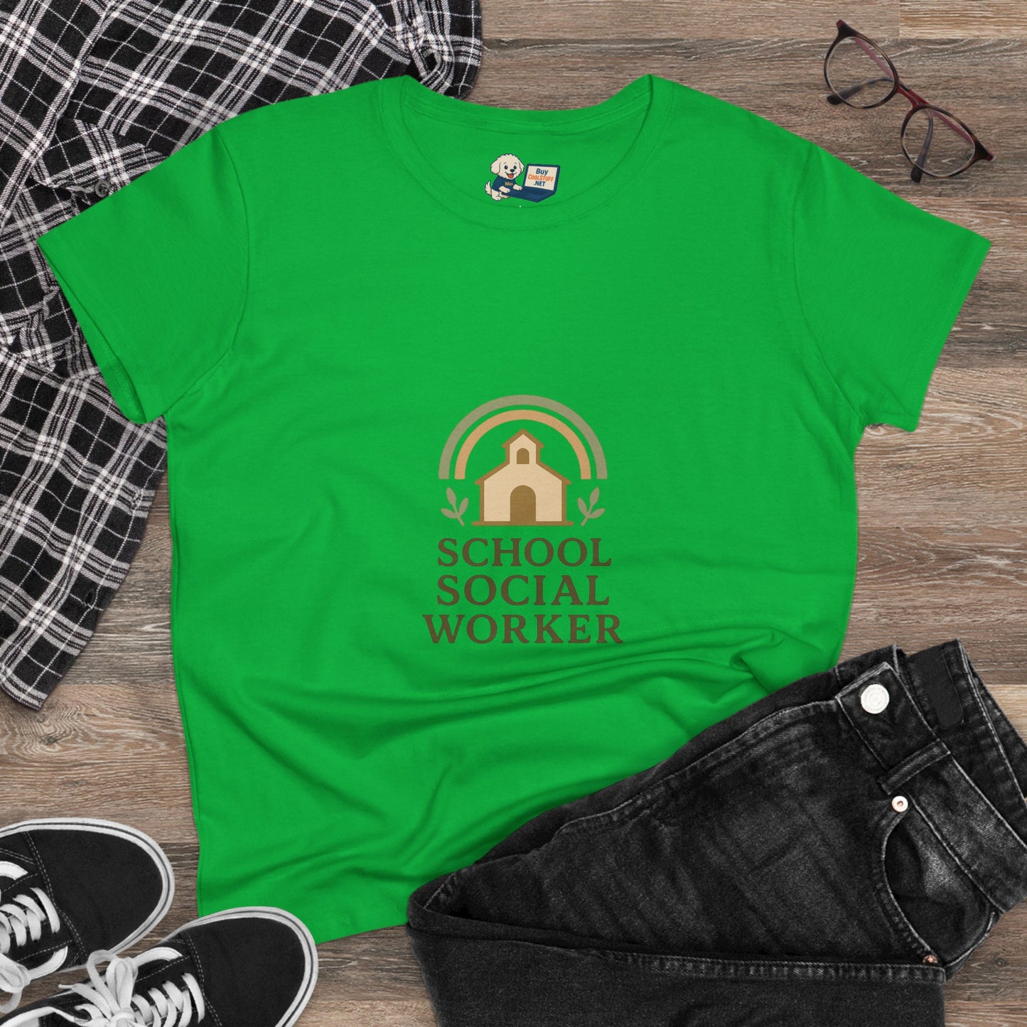 School Social Worker with Earth Tone Logo -Women's Midweight Cotton T-Shirt