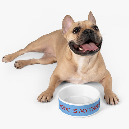 Ceramic Pet Bowl — "Food Is My Therapy" Funny Dog & Cat Feeding Dish