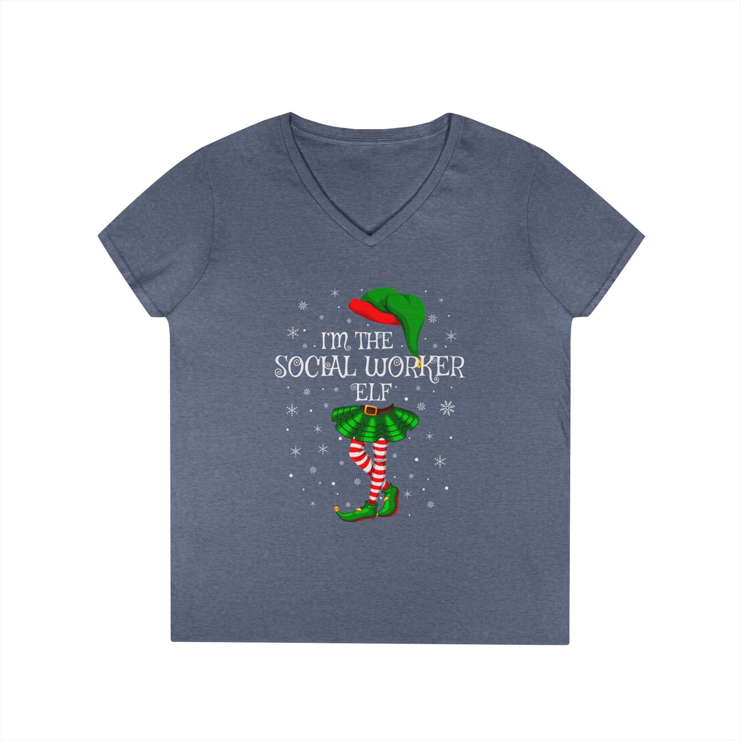 Social Worker Elf V-Neck T-Shirt — Christmas Holiday Tee for Social Workers