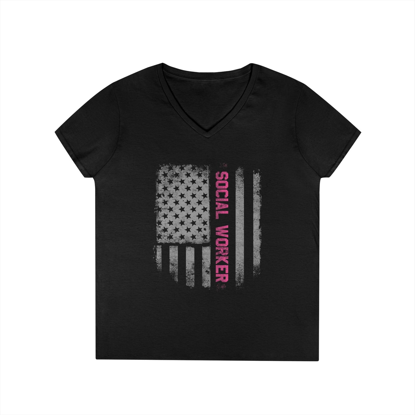Social Worker V-Neck T-Shirt — Distressed American Flag Design