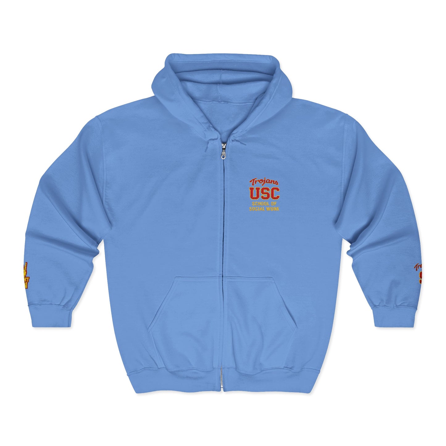 USC School of Social Work- Full-Zip Hoodie – Chest & Sleeve Logo Zip-Up Sweatshirt