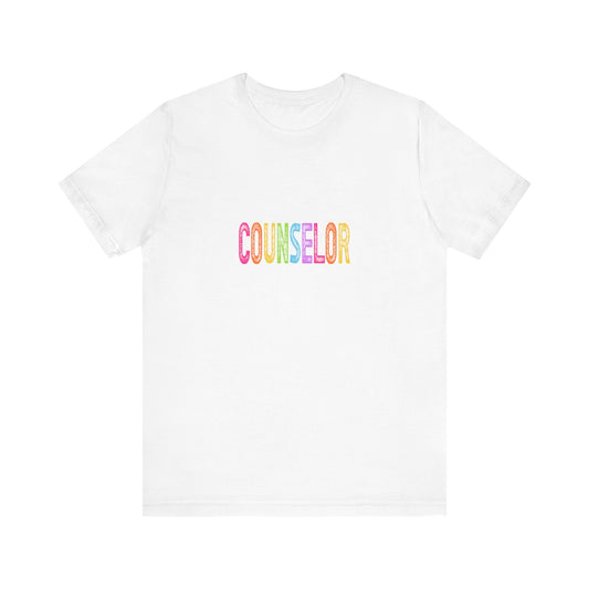 (Unisex) Counselor Rainbow Tee — Pastel 'COUNSELOR' Short Sleeve Shirt