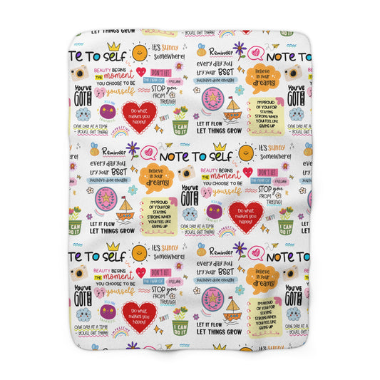 Sherpa Blanket — Positive Quotes Pattern Cozy Throw ("Note to Self" Inspirational) - Social Work
