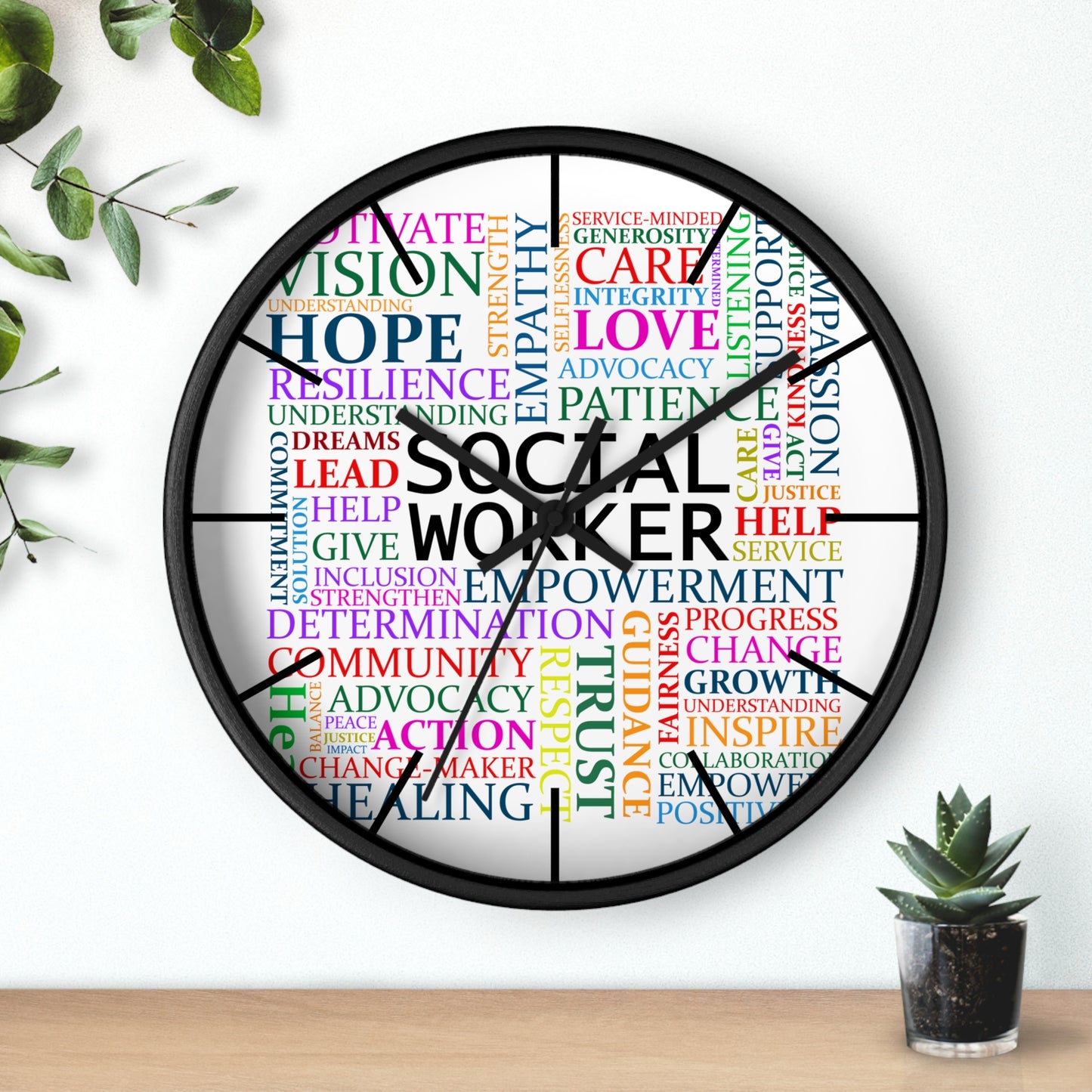 Social Worker Word Cloud Wall Clock — Inspirational Office Decor Gift