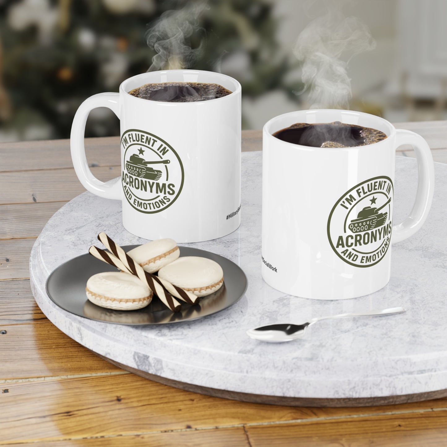 Military Social Work- "Fluent in Acronyms and Emotions" Ceramic Mug - Supportive Coffee/Tea Cup for Self-Care Enthusiasts