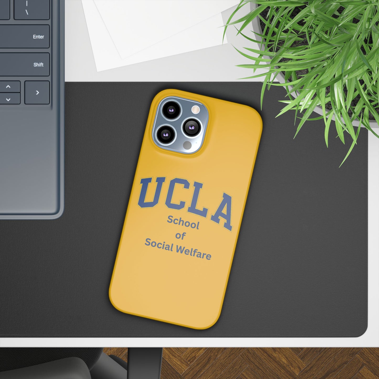 UCLA Slim I-Phone Case - School of Social Welfare-Text Logo (Yellow)