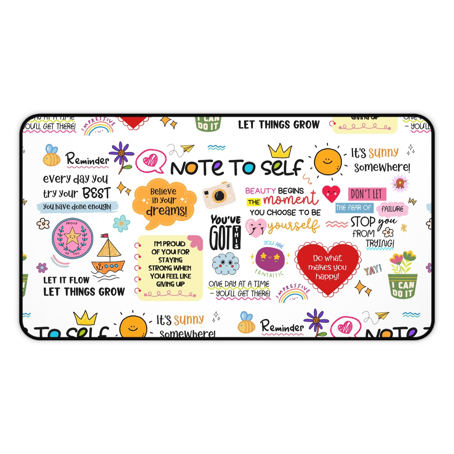Inspirational Notes Desk Mat — Colorful Motivational Workspace Pad (Mental Health/Social Worker)