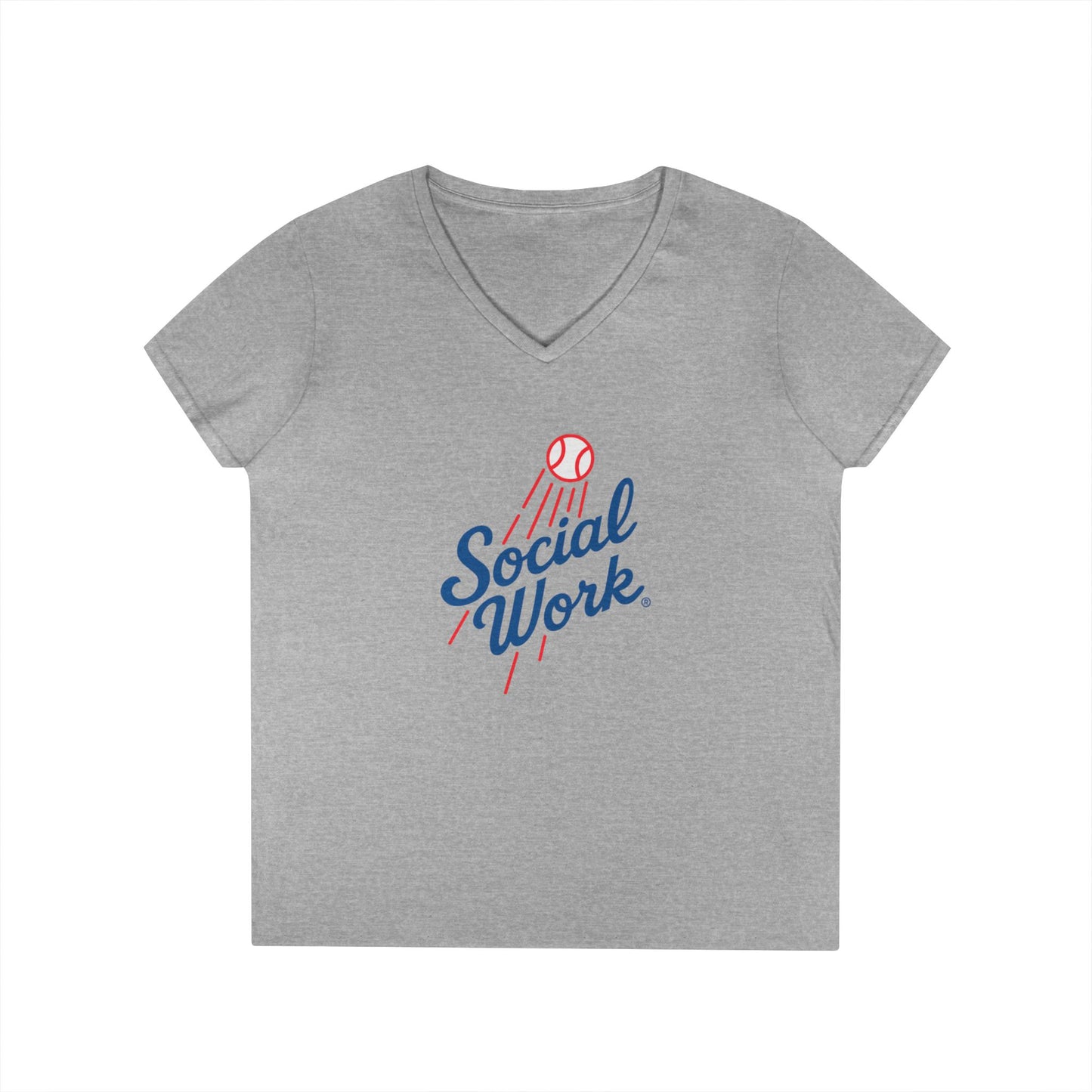Social Work Baseball V-Neck Tee — Retro 'Social Work' LAD Baseball Script Shirt for Women