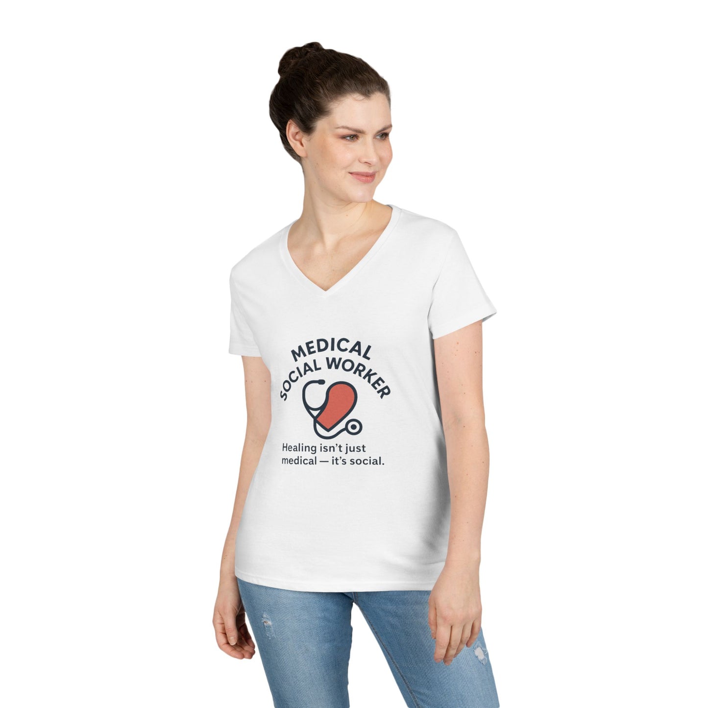 Medical Social Worker V-Neck Shirt — "Healing isn't just medical — it's social."