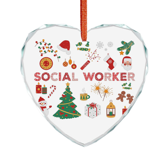 Social Worker Christmas Crystal Heart Ornament — Holiday Office Gift