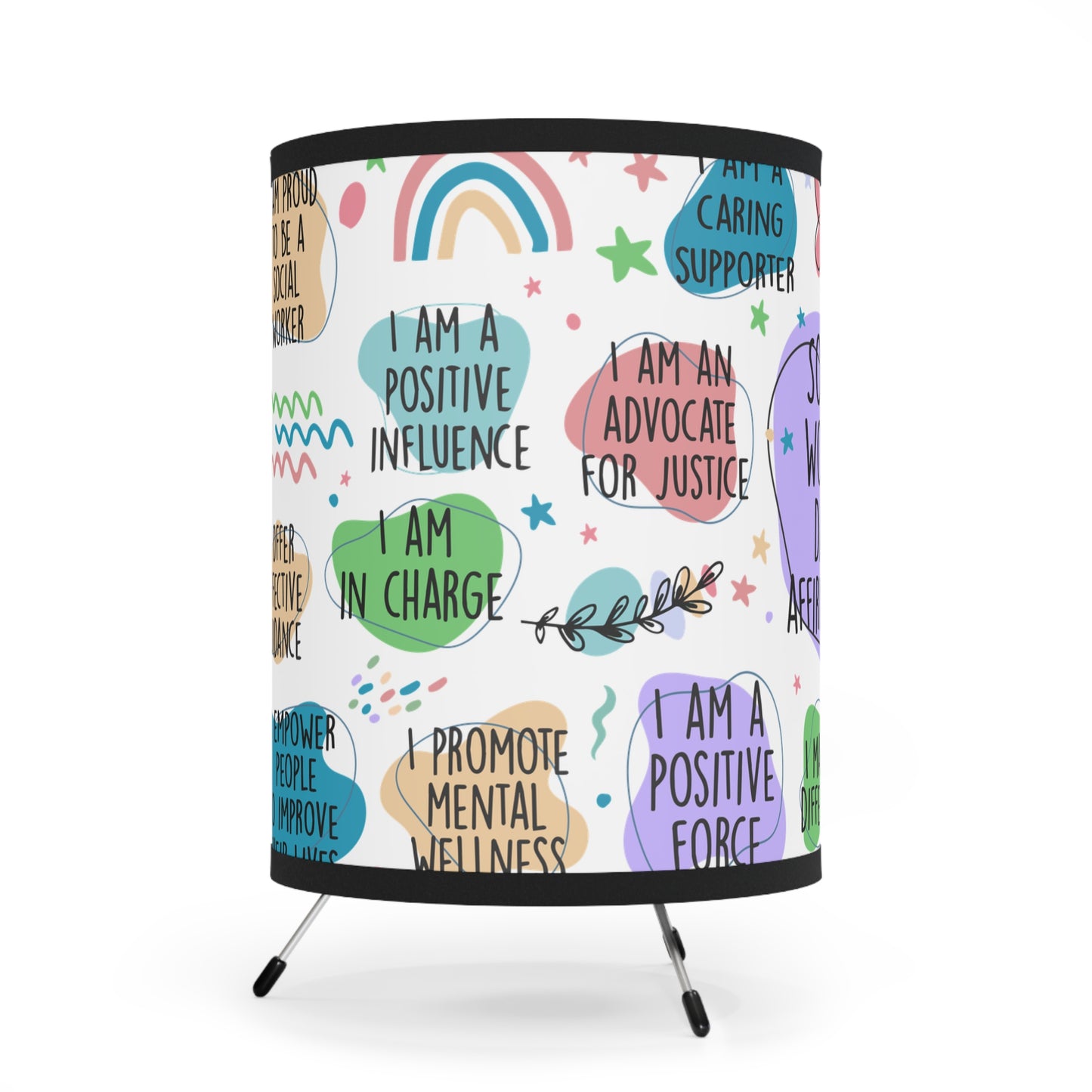 Social Worker Affirmations Tripod Lamp — Printed Shade with Positive Daily Mantras
