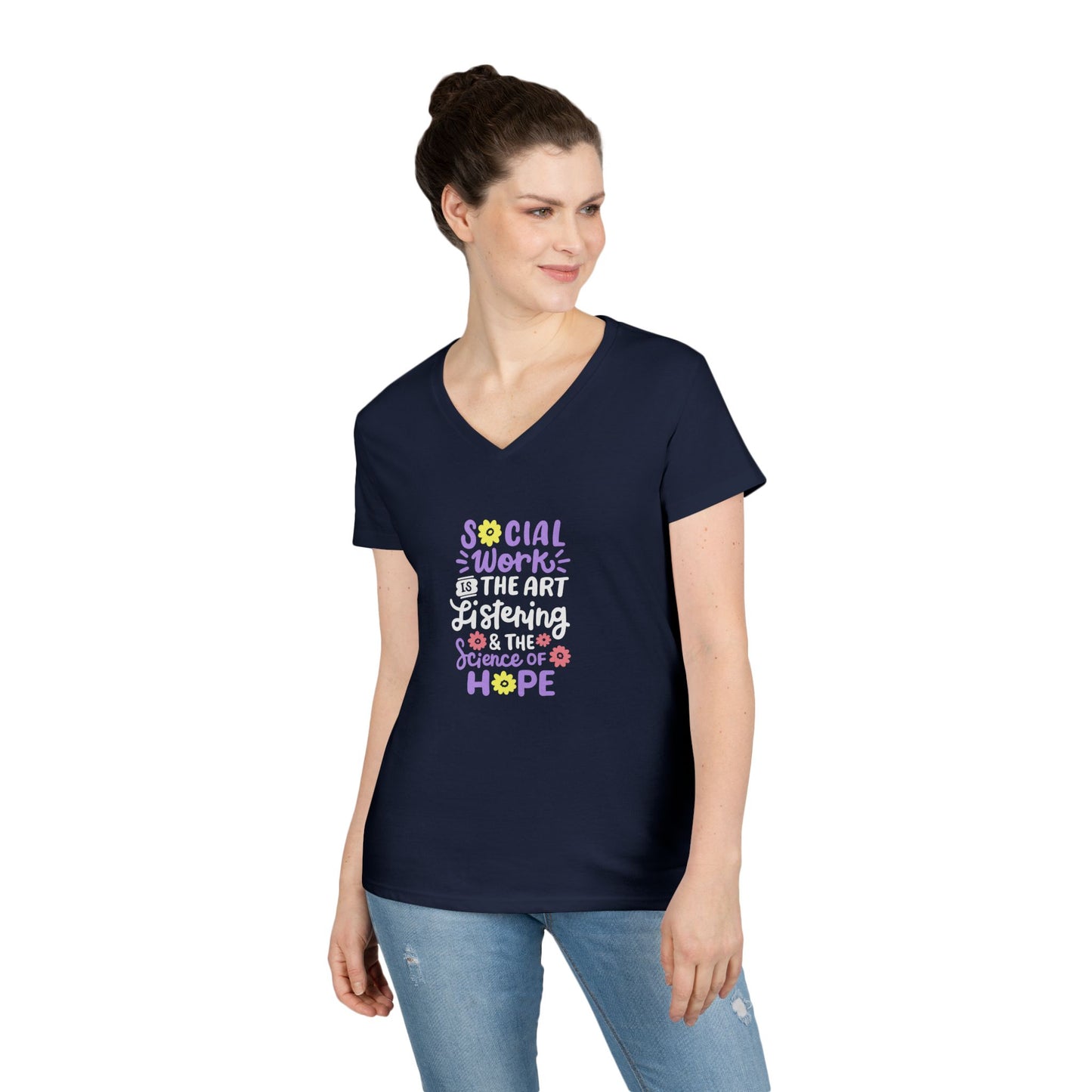 Hopeful Social Worker V‑Neck Tee — "Social Work is the Art of Listening & the Science of Hope"