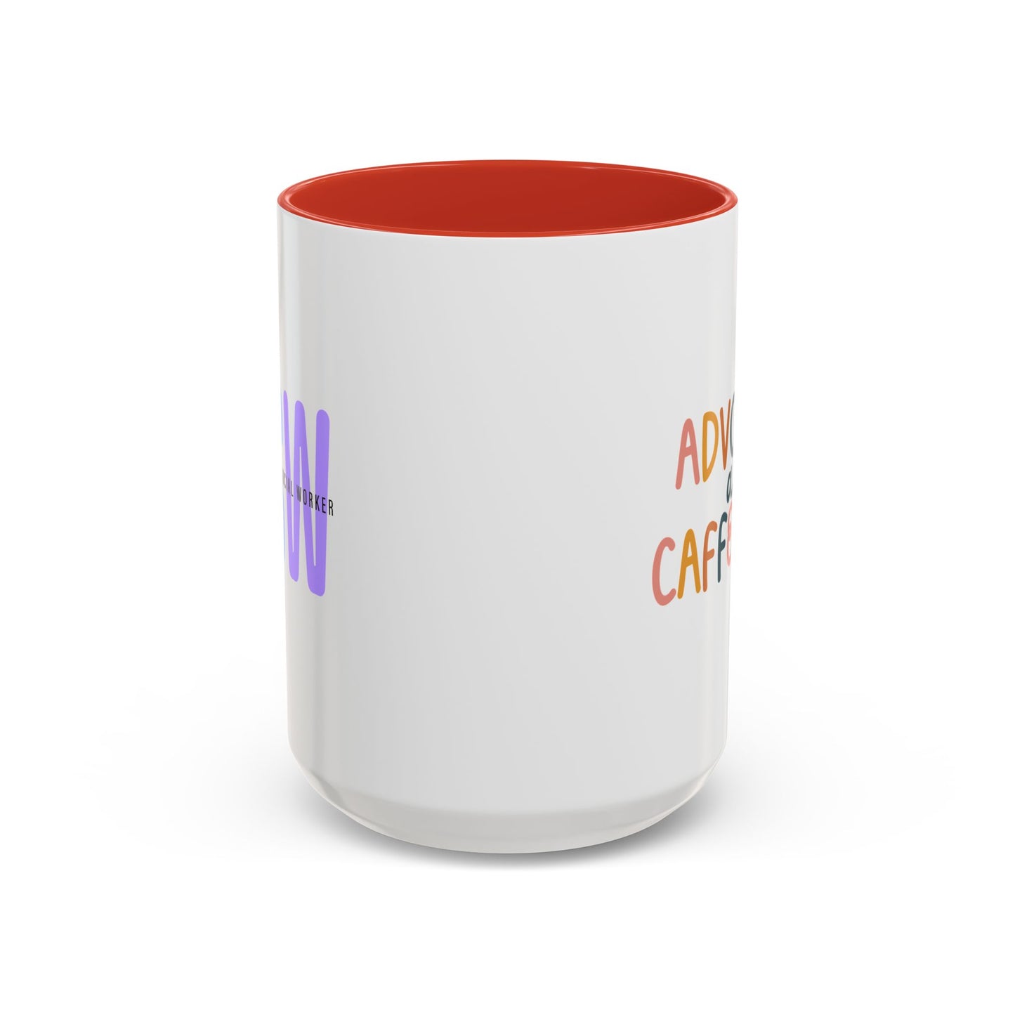 LCSW-Advocate and Caffeinate Accent Coffee Mug — Colorful Social Woker Coffee Cup (15 oz)