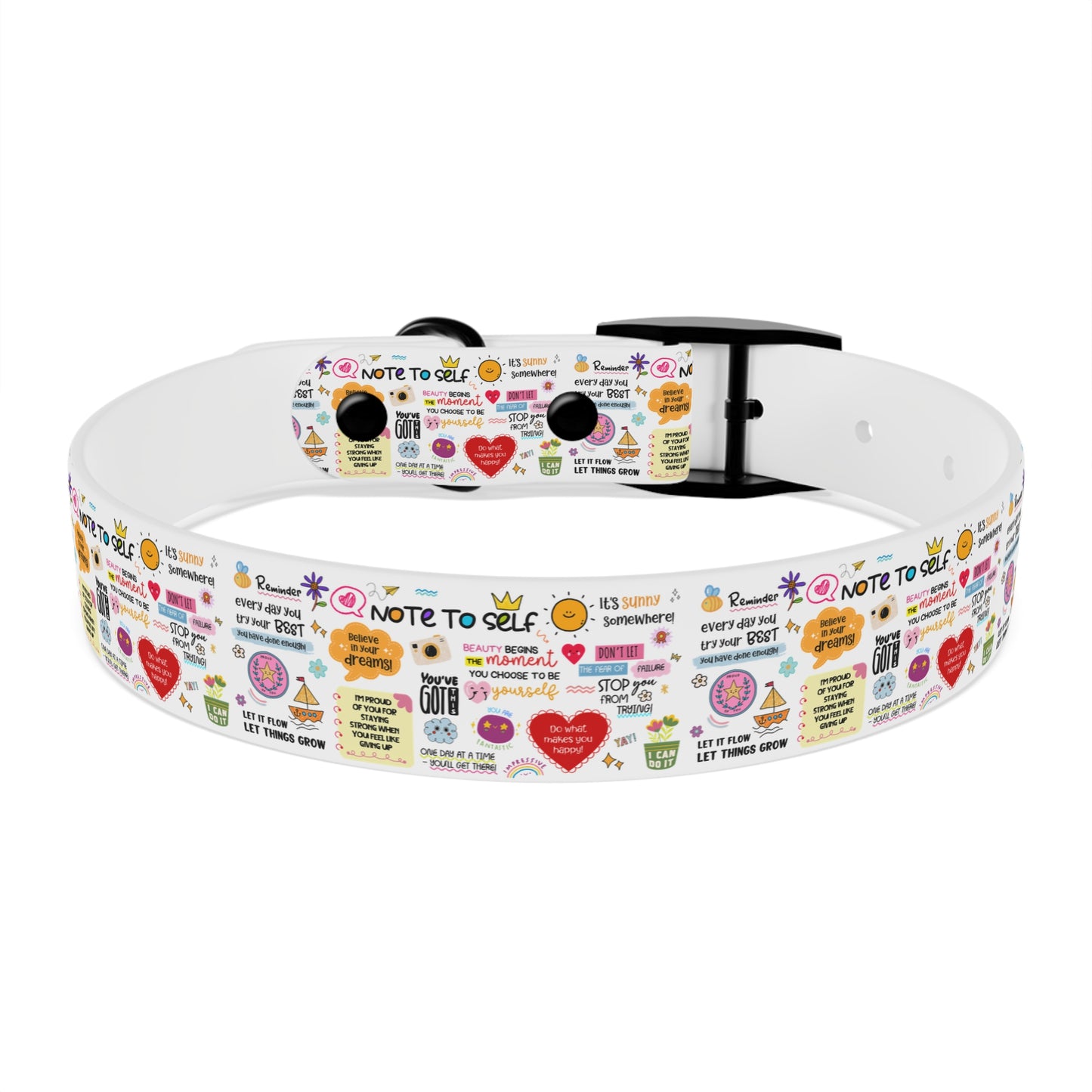 Dog Collar — Whimsical 'Note to Self' Positive Words Quote Pattern Pet Collar