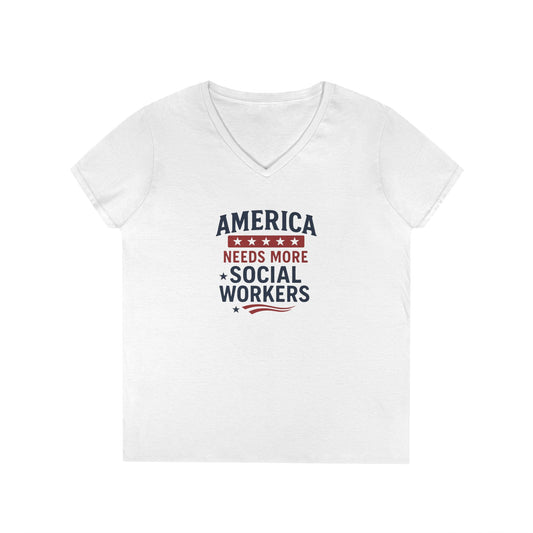 America Needs More Social Workers V-Neck Tee