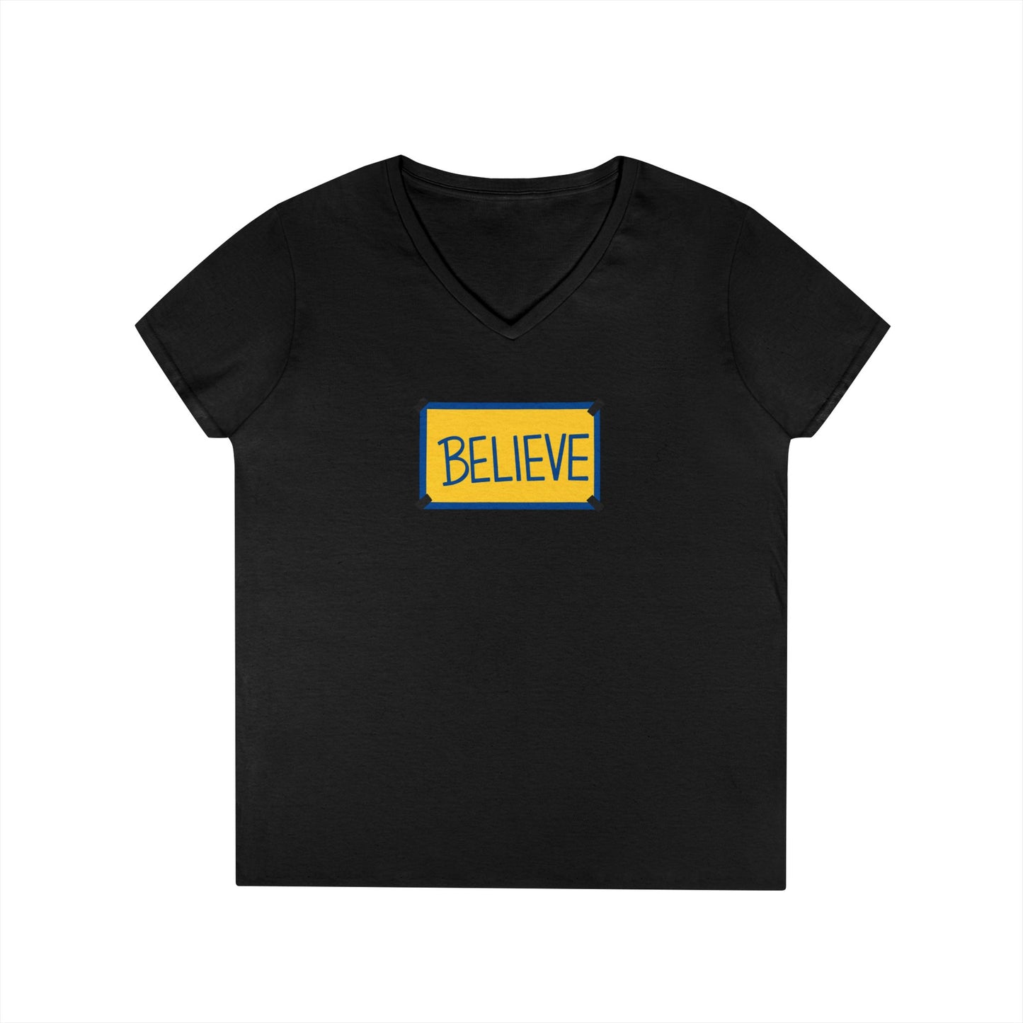 Believe Ladies' V-Neck Tee — Inspirational Graphic T-Shirt for Women (Social Worker/Mental Health)