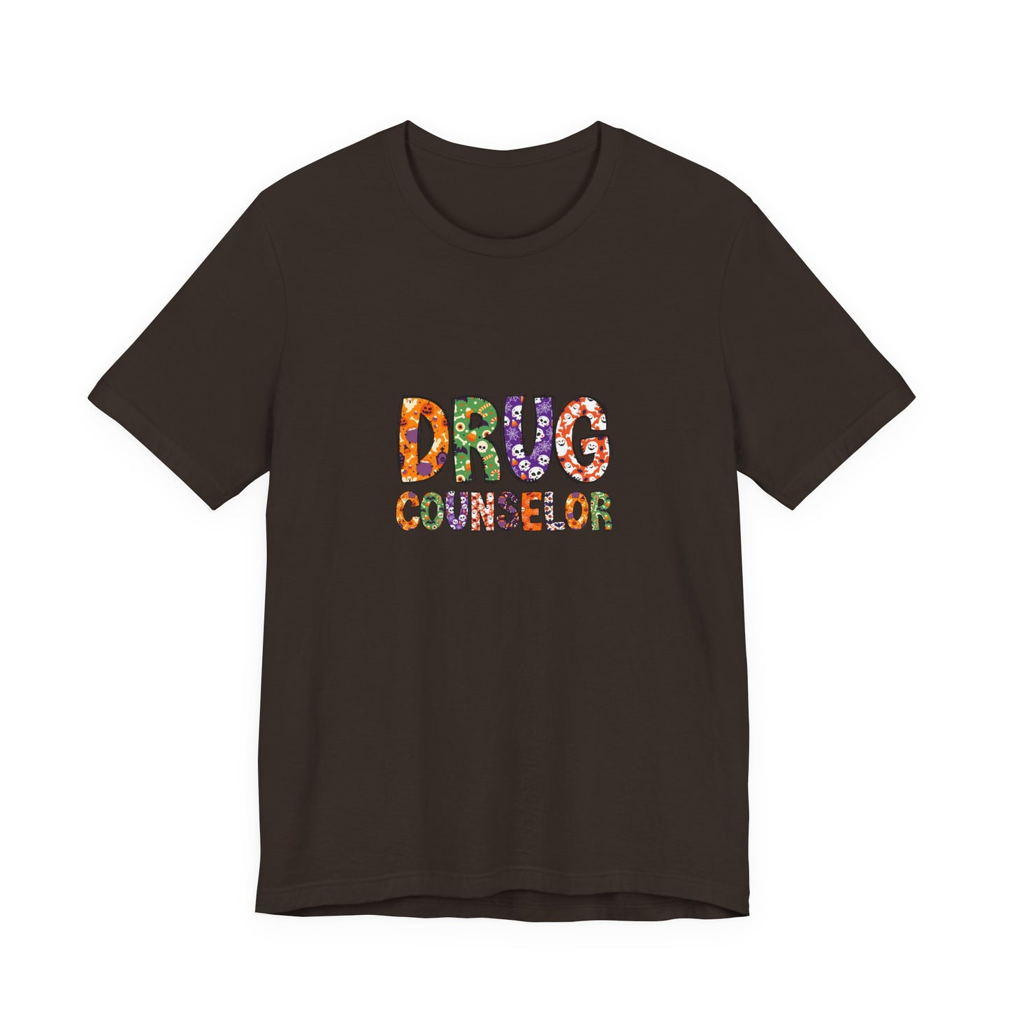 Unisex Drug Counselor Floral Graphic Tee — Colorful Text Short Sleeve Shirt
