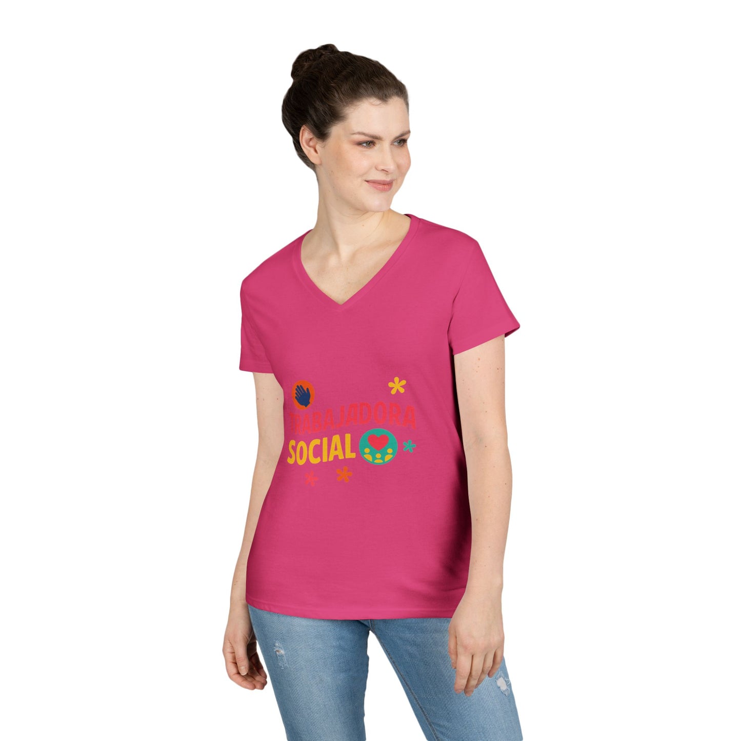Trabajadora Social V-Neck Tee — Spanish Social Worker T-Shirt, Colorful Empowerment Gift
