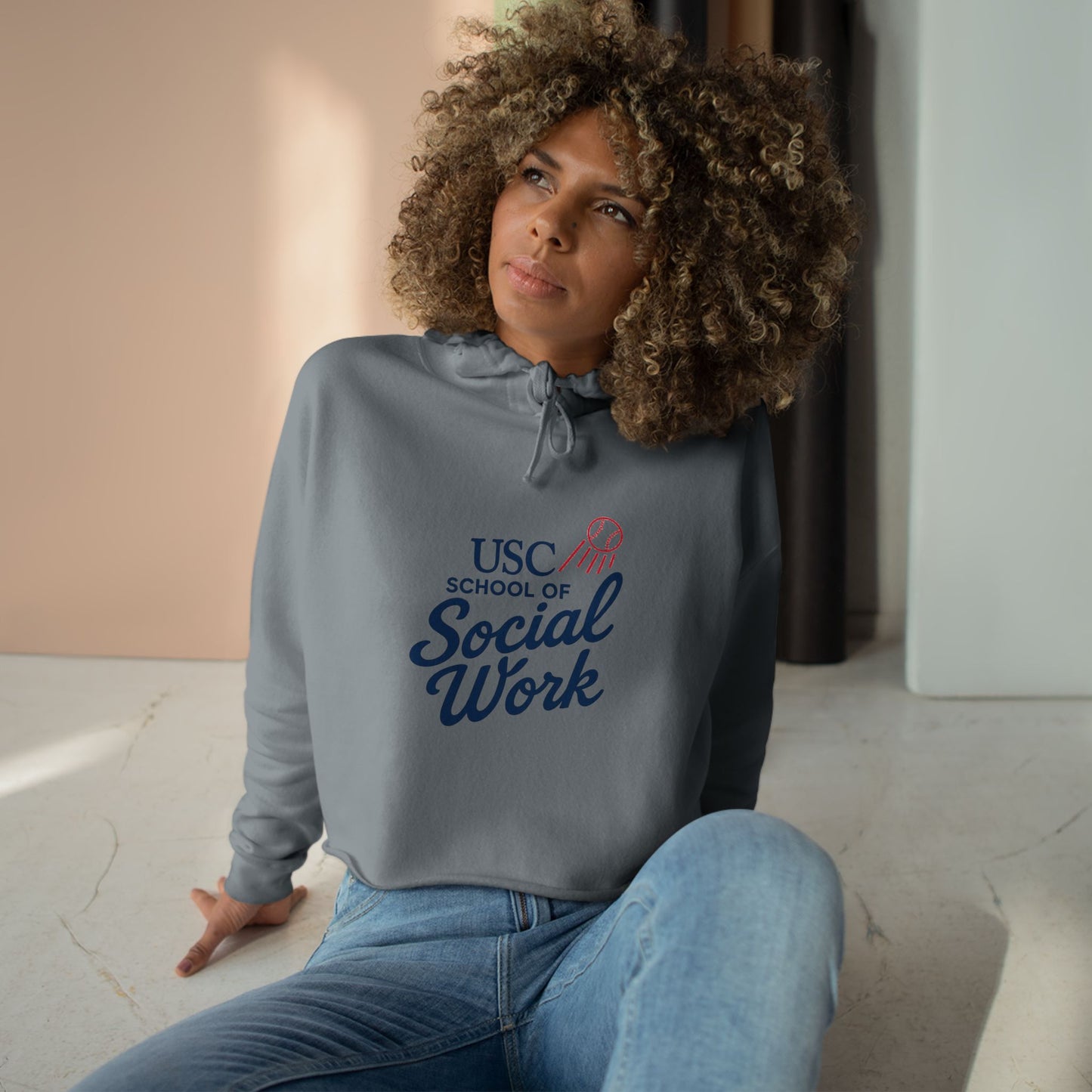 USC Social Work & Dodgers Crop Hoodie - Cheerful College Style
